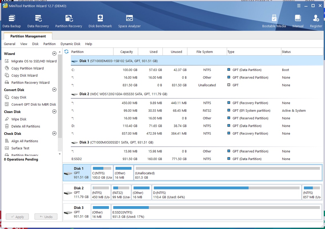 MiniTool Partition Wizard Free 12.8 for Windows Screenshot 1