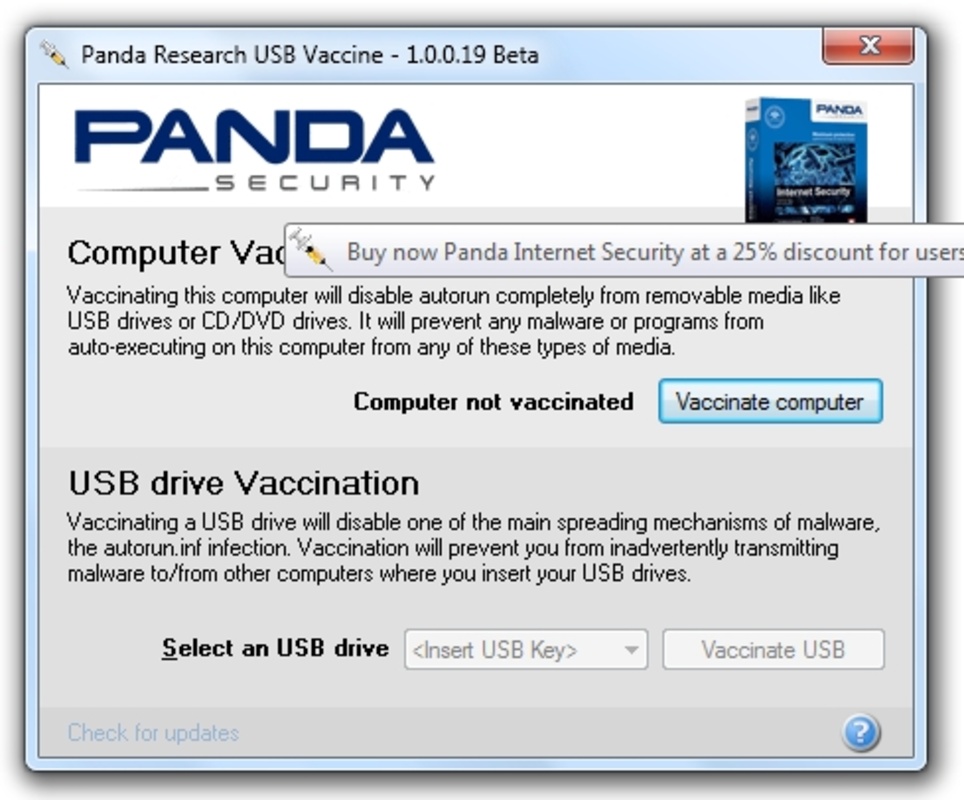 Panda USB Vaccine 1.0.1.4 for Windows Screenshot 1