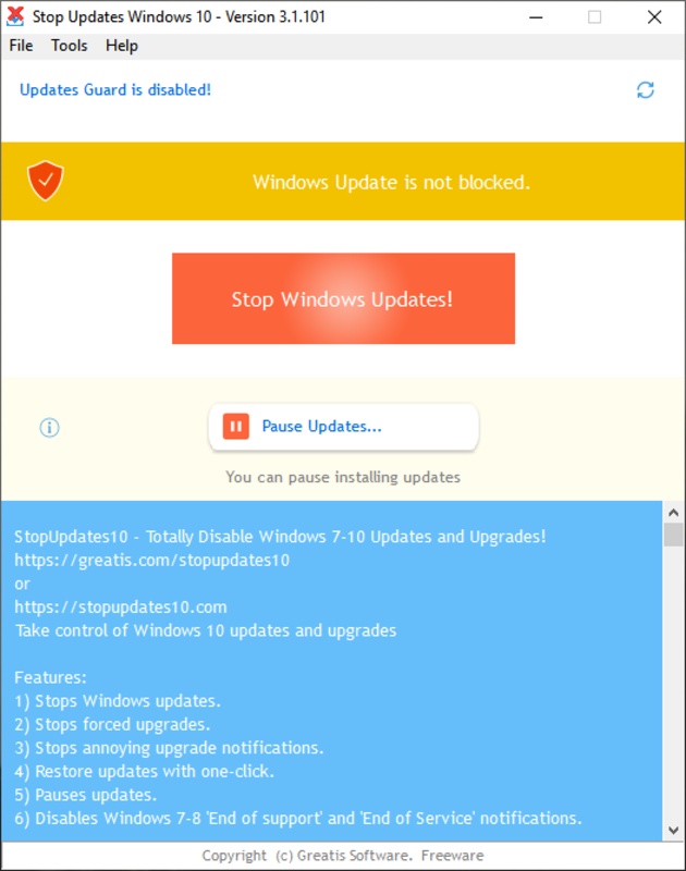 StopUpdates10 4.5 for Windows Screenshot 1