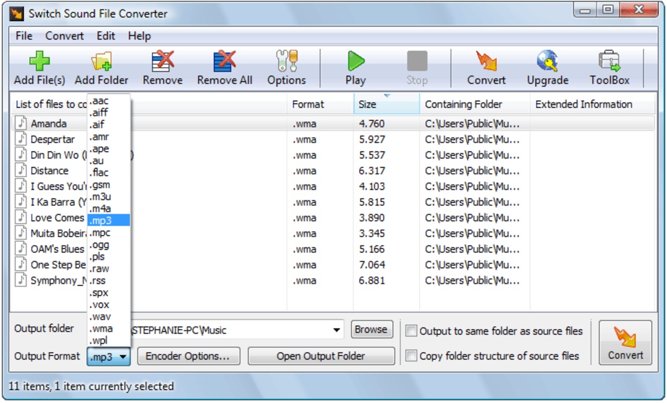 Switch Audio File Converter 12.01 feature