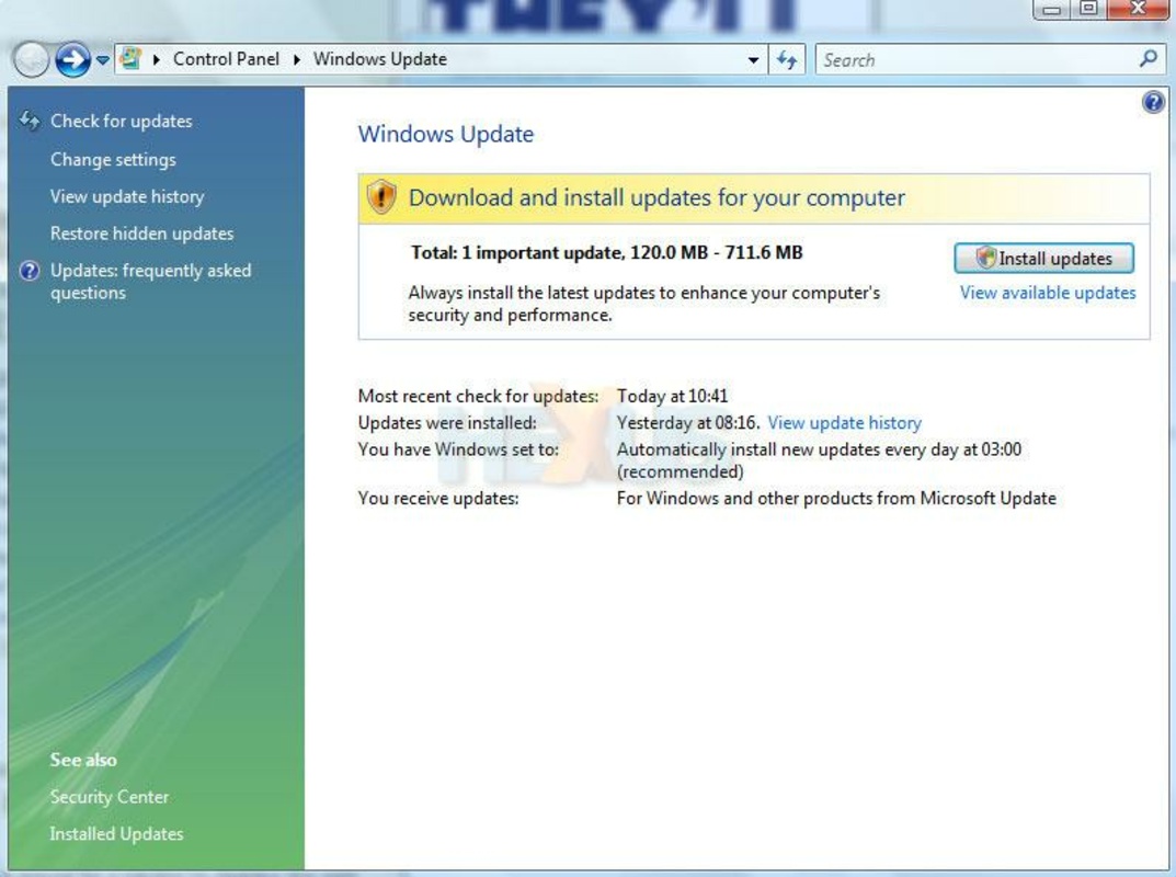 Windows Vista Service Pack 2 for Windows Screenshot 1